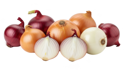 Assorted onions display isolated on transparent background