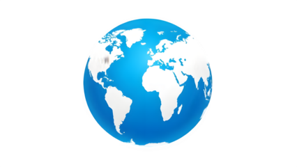 A blue and white globe of earth isolated on transparent background