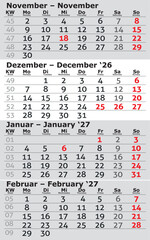 Kalender 2026 Four month per page