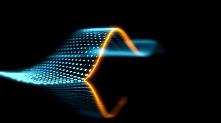 Blue and orange wave with dots on it. The wave is in the middle of the image