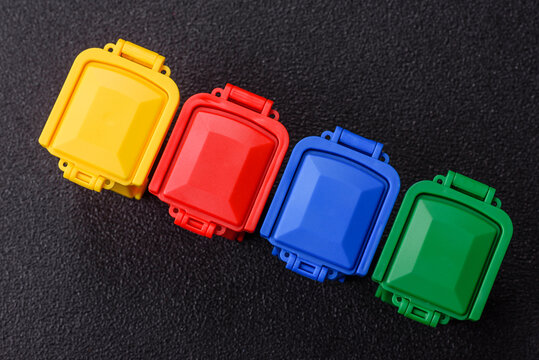 Bins for trash or garbage, selective and recycling waste disposal. Bins for trash or waste