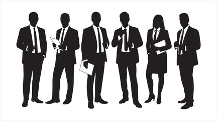 Professional business team silhouettes collection with men and women in formal attire