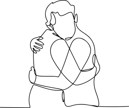 Continuous Line Art of a Gentle Hug Between Two People &ndash; Minimal One Line Embrace Illustration, Modern Emotional Design