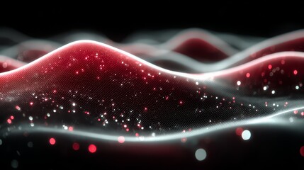 Red and white wave with a lot of sparkles. The wave is very long and it looks like it is moving