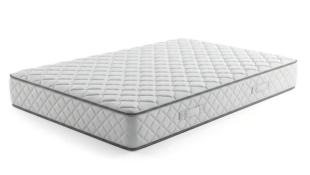 White mattress with diamond stitching on a white background quilted mattress isolated