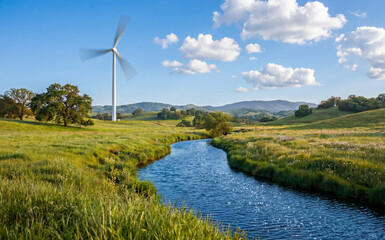 Ein Windrad auf der gr&uuml;nen Wiese.