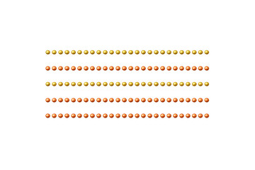 Metallic gold and orange spheres creating horizontal lines divider element with transparent background