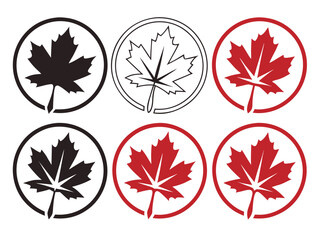 Obraz premium A collection of circular emblems featuring canadian maple leaves in varied colors and styles silhouette