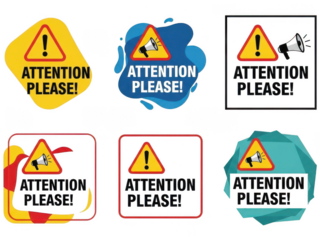 Colorful attention please signs collection for safety and alerts