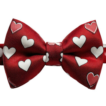 Red bow tie with white hearts isolated on transparent background