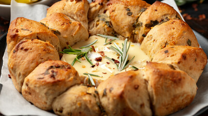 Baked Camembert cheese with onion bread
