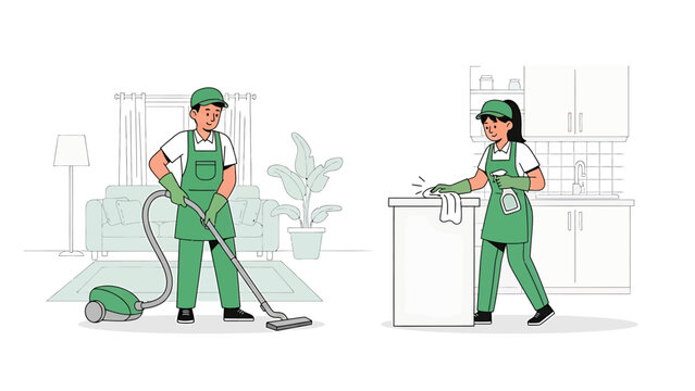 Professional cleaning service staff performing household chores with efficiency. - Powered by Adobe
