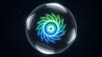 Vibrant Digital Flower in Glass Sphere.
