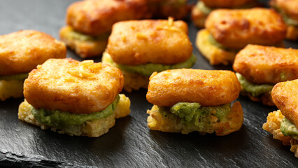 Mini Fish and chips with mashed peas and potato rosti