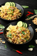 Thai Chicken fried rice with vegetables, lime. Khao Pad Gai