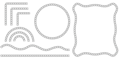 Decorative Rope Frames and Borders Set Vintage Rope Frames, Corners, and Dividers Vector Illustration