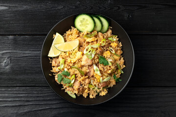 Thai Chicken fried rice with vegetables, lime. Khao Pad Gai