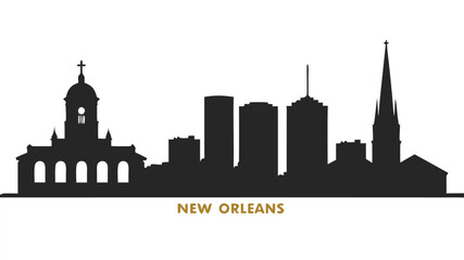 Obraz premium A striking black cityscape of new orleans features iconic buildings and a distinctive skyline silhouette