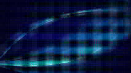Modern vector illustration featuring a flowing blue wave composed of pixelated dots on a dark background. Perfect for technology or futuristic themed projects.