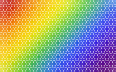 Vector illustration featuring a vibrant rainbow gradient created from a hexagonal grid pattern. Perfect for modern designs, technology themes or abstract art.