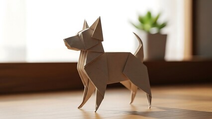 Wooden dog figurine on table indoors.