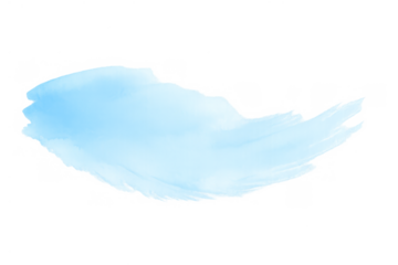Abstract pastel blue watercolor brush stroke element with soft paint texture, transparent background
