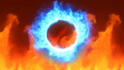 Blue flame ring in fiery transformation: mesmerizing circular fire motion and shift