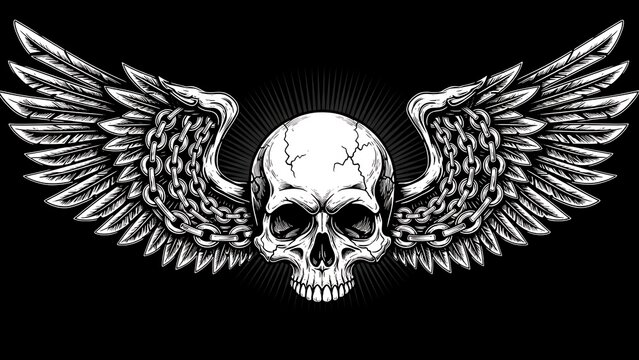 Winged Skull Symbol Graphic Design Element.