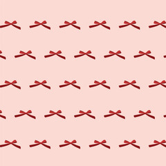 Red bow seamless pattern, swatch available in swatches panel, cute ribbon background on soft pink