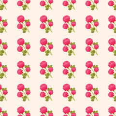 Pink clover floral seamless pattern, swatch available in swatches panel, cute spring flowers on cream background