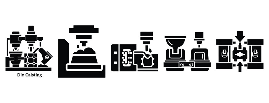 die casting silhouette icon set, solid style, vector illustration