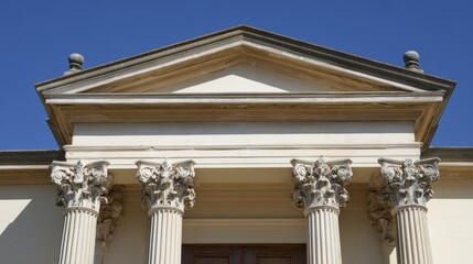 Obraz premium doorway. Classical doorway with symmetrical columns under a clear blue sky, embodying timeless architectural elegance. real-estate listings. 