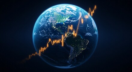 Global financial market trends and earth from space with stock market graph