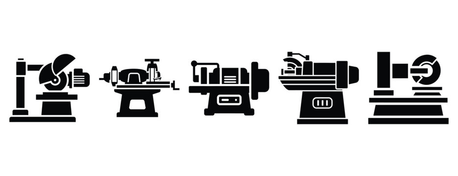 grinding machine silhouette icon set, solid style, vector illustration