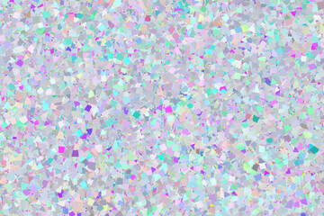 Sparkling confetti in a field of iridescent shapes for festive backgrounds, celebrations, party invitations, or event promotions with a glamorous touch.