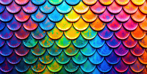 Vibrant Multicolor Fish Scales Pattern Background with Shimmering Hues and Gradient Effect