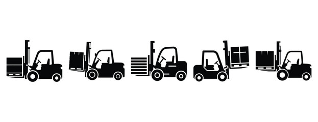industrial truck loading silhouette icon set, solid style, vector illustration © Rajjo