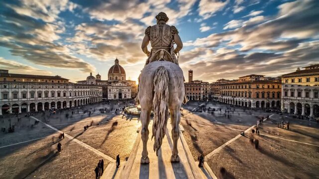 Piazza della Signoria and Equestrian Statue of Cosimo I in Florence 4K Video