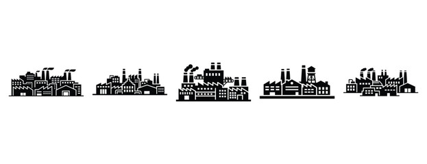 Fototapeta premium manufacturing campus silhouette icon set, solid style, vector illustration