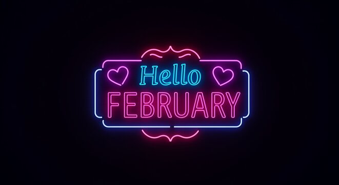 neon sign hello february month greeting