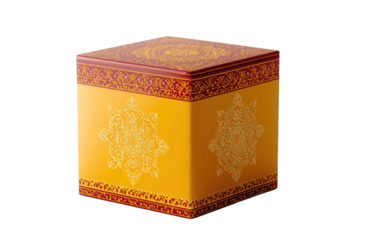Intricate patterned square box isolated on transparent background - Powered by Adobe