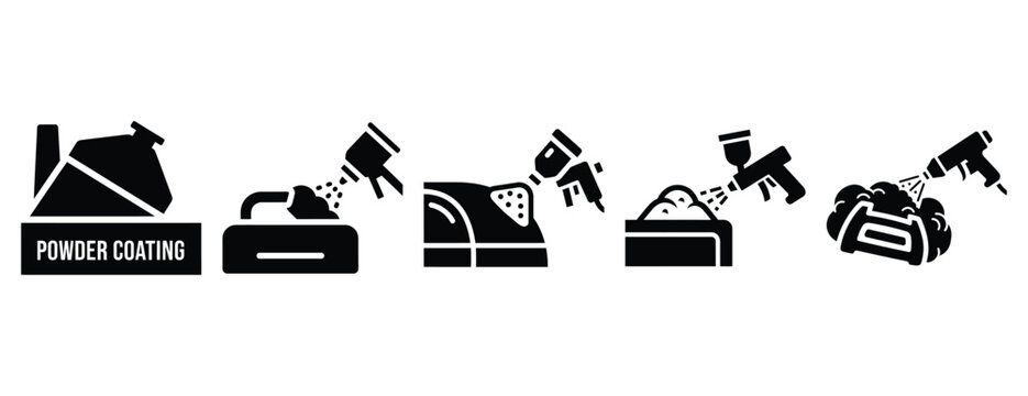 powder coating silhouette icon set, solid style, vector illustration