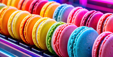 Vibrant Macarons in Rainbow Colors Arranged on a Tray
