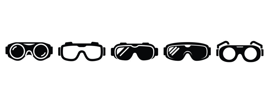 safety goggles silhouette icon set, solid style, vector illustration