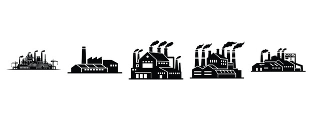 steel mill silhouette icon set, solid style, vector illustration © Rajjo