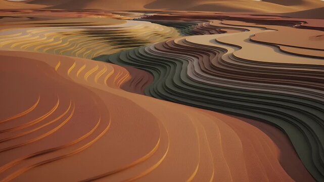 Abstract Layered Desert Landscape - This video showcases an abstract interpretation of a desert landscape with layered formations.
