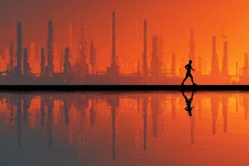 Fototapeta premium Jogging through metabolism: visualizing health in a modern city.