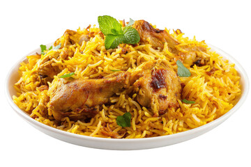 Delicious chicken biryani dish isolated on transparent background