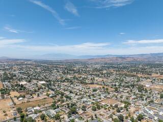 Fototapeta premium Aerial view of of house in Yucaipa city, in San Bernardino County, California, United States. High quality photo
