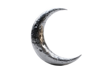 Silver crescent moon sculpture isolated on transparent background